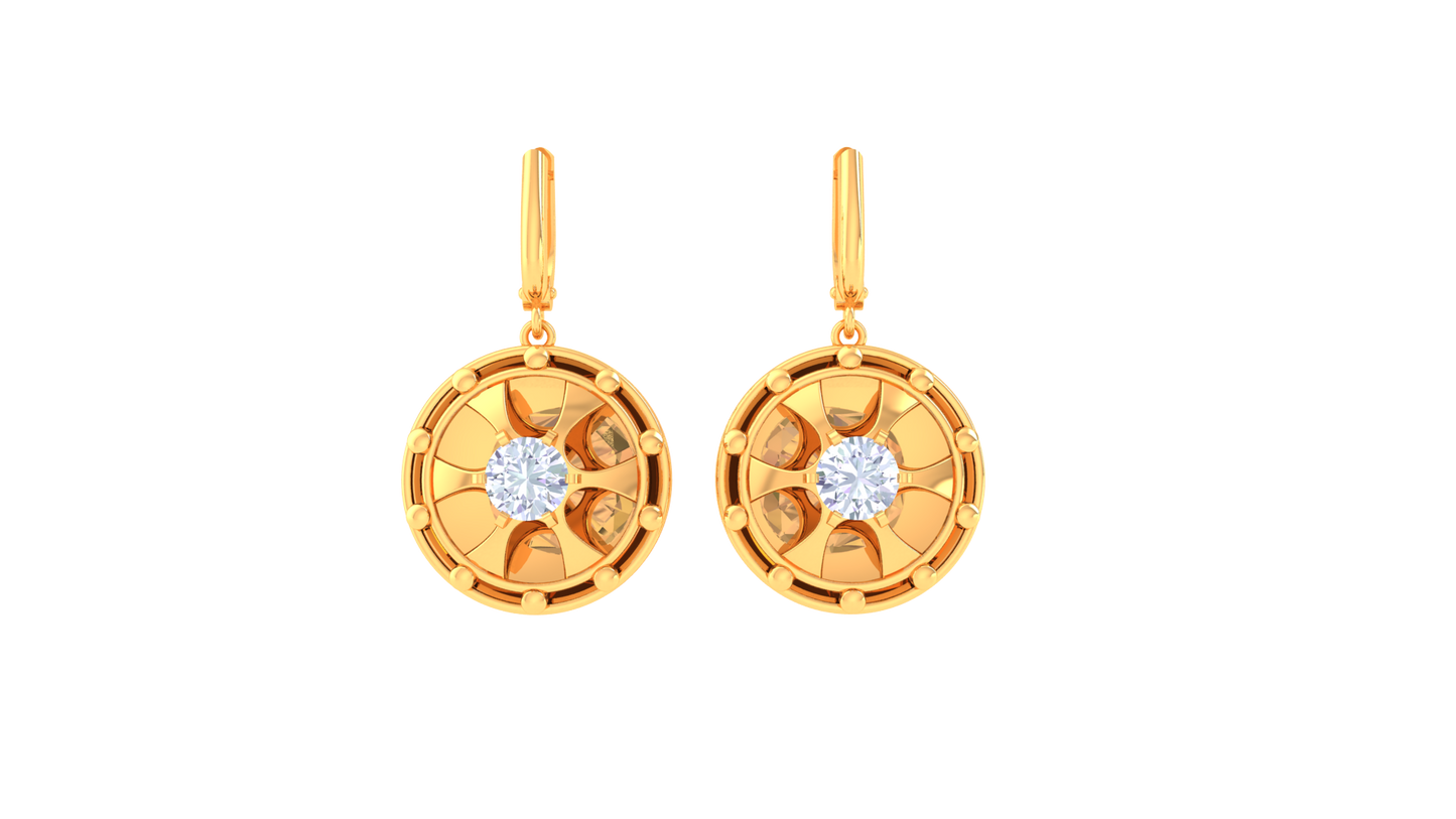 Sunburst Engraved Gold Hoop Earrings - 0.64 Ct Diamond Centers