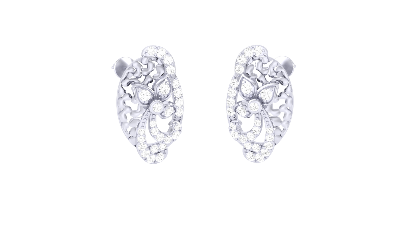 Fleuron Floral Cluster Stud Earrings In Gold - 0.40 Ct Sparking Round Diamonds