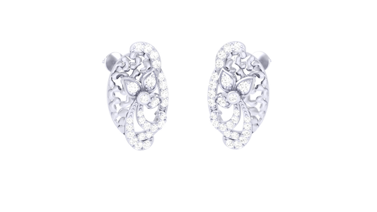 Fleuron Floral Cluster Stud Earrings In Gold - 0.40 Ct Sparking Round Diamonds