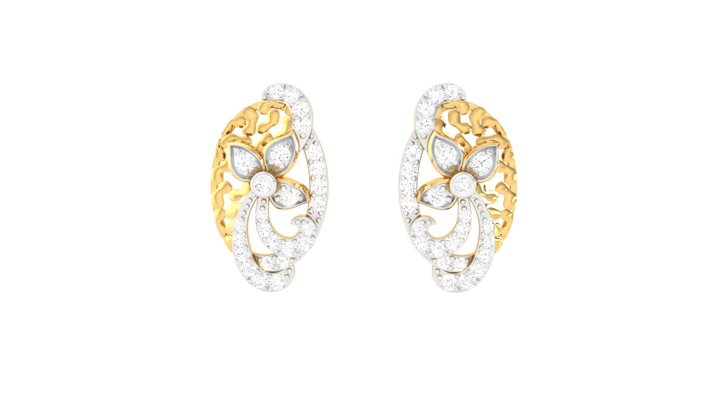 Fleuron Floral Cluster Stud Earrings In Gold - 0.40 Ct Sparking Round Diamonds