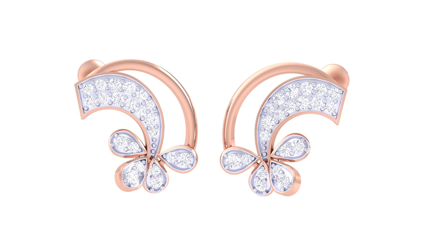 Filigree Flourish Studs Earrings In Rose Gold - 0.38 Ct Sarkling Round Cut Diamonds