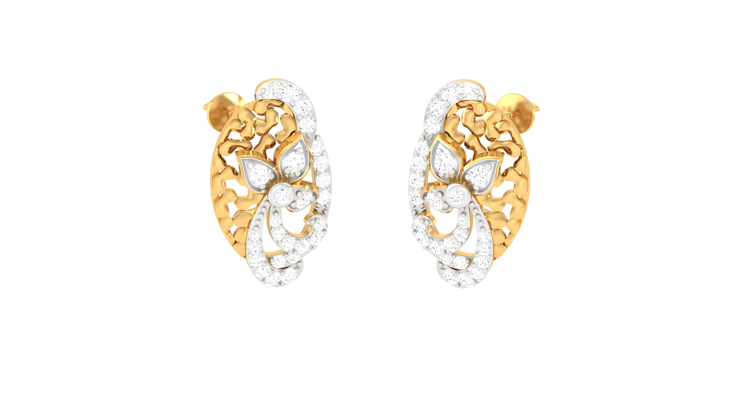 Fleuron Floral Cluster Stud Earrings In Gold - 0.40 Ct Sparking Round Diamonds