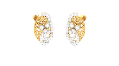 Fleuron Floral Cluster Stud Earrings In Gold - 0.40 Ct Sparking Round Diamonds