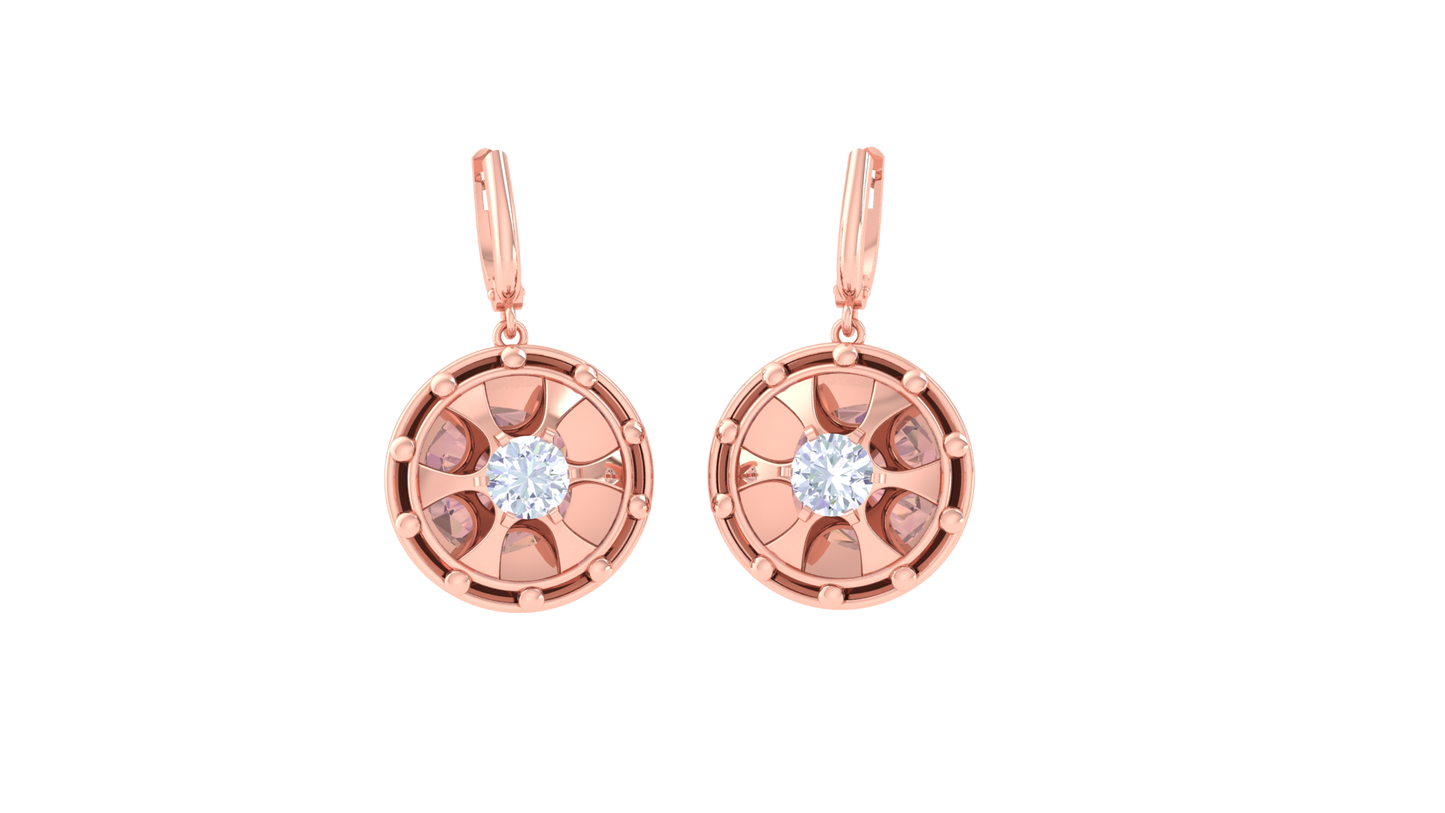 Sunburst Engraved Gold Hoop Earrings - 0.64 Ct Diamond Centers