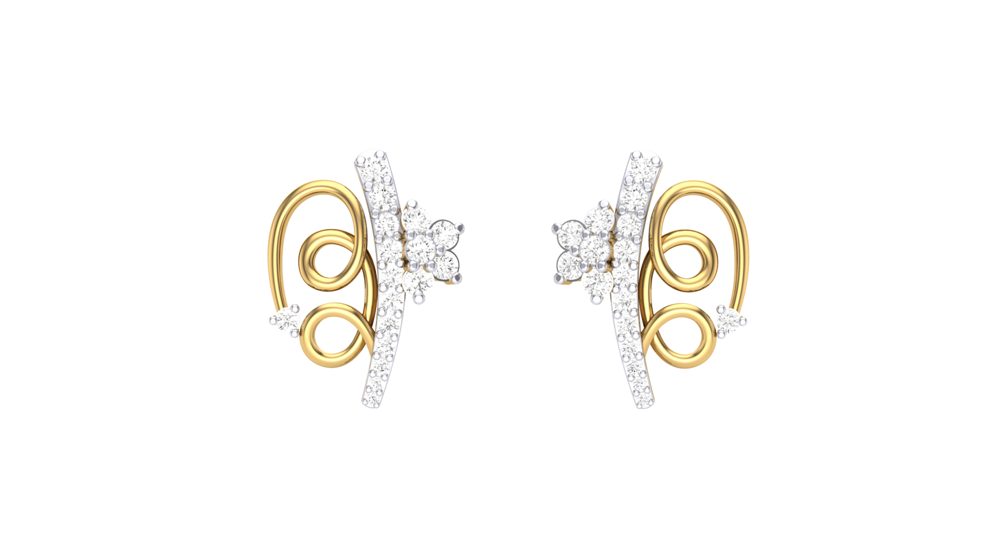 Fleuron Floral Sparkle Stud Earrings In Gold - 0.45 Ct Round Diamonds