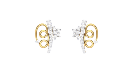 Fleuron Floral Sparkle Stud Earrings In Gold - 0.45 Ct Round Diamonds