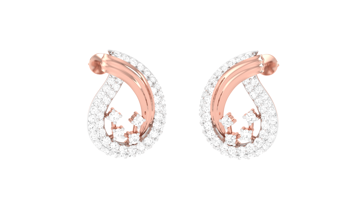 Timeless Sparkling Path Stud Earrings In Yellow Gold - 0.89 Ct Round Cut Diamonds