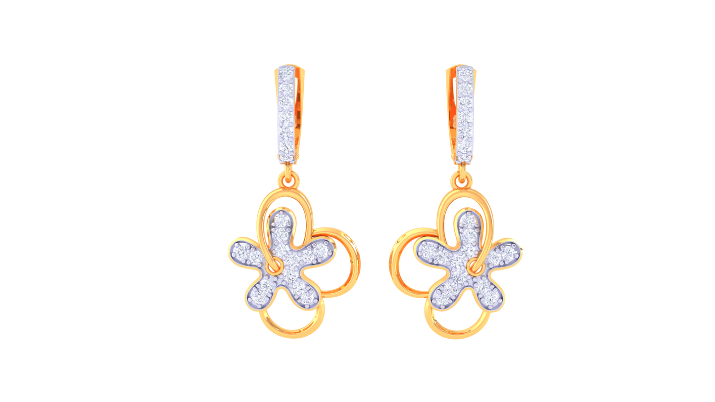 Petal Loop Hoop Earrings In Gold - 0.46 Ct Sparking White Diamonds