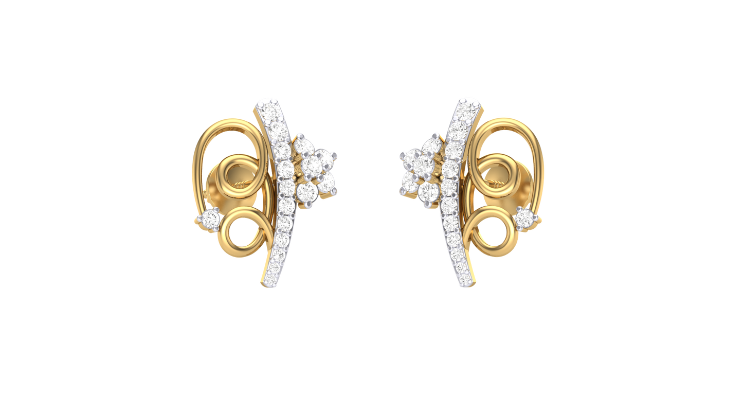 Fleuron Floral Sparkle Stud Earrings In Gold - 0.45 Ct Round Diamonds