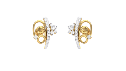 Fleuron Floral Sparkle Stud Earrings In Gold - 0.45 Ct Round Diamonds