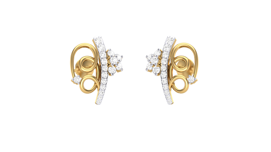 Fleuron Floral Sparkle Stud Earrings In Gold - 0.45 Ct Round Diamonds