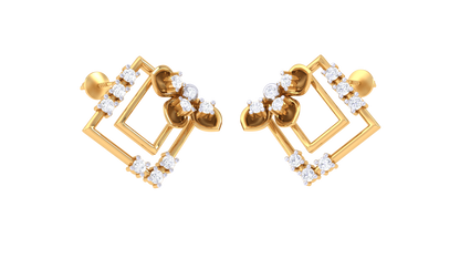 Flora Square Frame Studs Golden Earrings - 0.24 Ct Rounds Diamonds