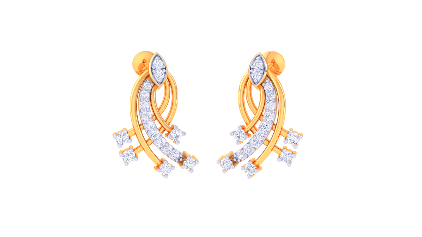 Vine Cluster Stud Earrings In Gold - 0.30 Ct Sparking Diamonds