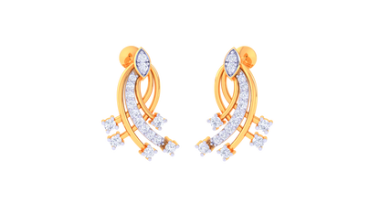 Vine Cluster Stud Earrings In Gold - 0.30 Ct Sparking Diamonds