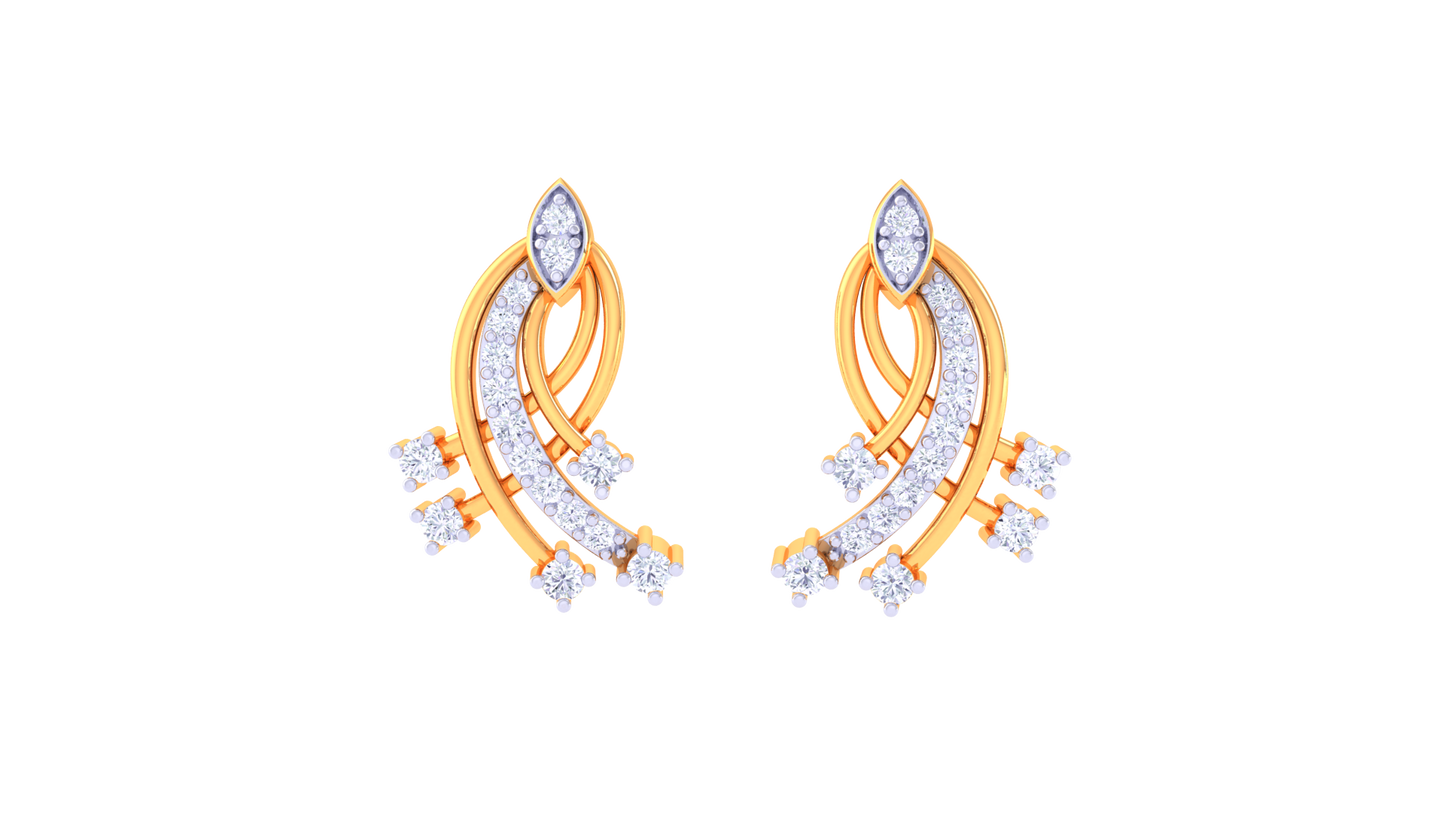 Vine Cluster Stud Earrings In Gold - 0.30 Ct Sparking Diamonds