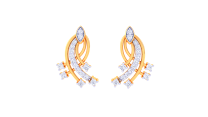 Vine Cluster Stud Earrings In Gold - 0.30 Ct Sparking Diamonds