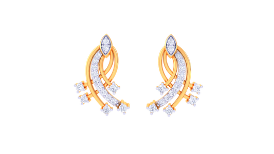 Vine Cluster Stud Earrings In Gold - 0.30 Ct Sparking Diamonds