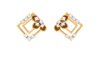 Flora Square Frame Studs Golden Earrings - 0.24 Ct Rounds Diamonds
