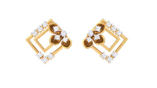Flora Square Frame Studs Golden Earrings - 0.24 Ct Rounds Diamonds