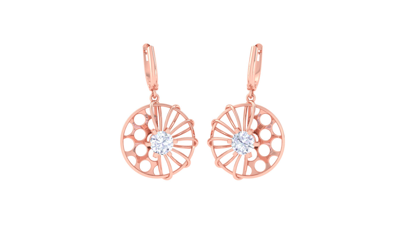 Sunray Cutout Rose Gold Hoop Earrings - 0.64 Ct Round Diamond