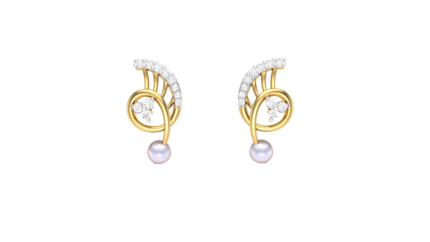 Gracefull Curve Stud Earrings - 0.14 Ct Round Diamonds In Yellow Gold