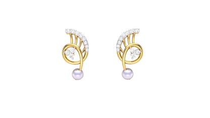 Gracefull Curve Stud Earrings - 0.14 Ct Round Diamonds In Yellow Gold