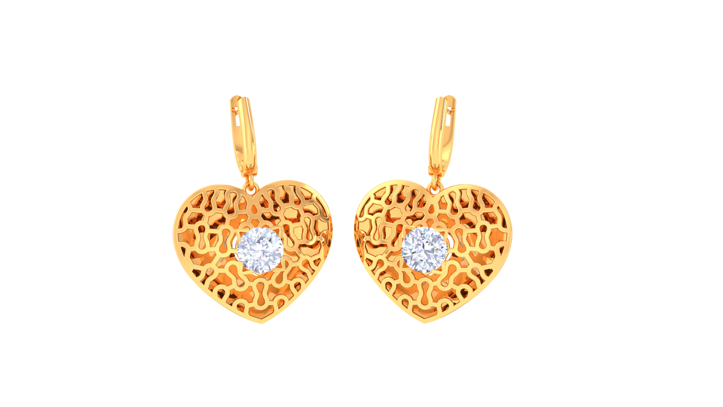 Radiant Filigree Heart Hoop Earrings In Gold - 0.64 Ct Round Diamond Accents