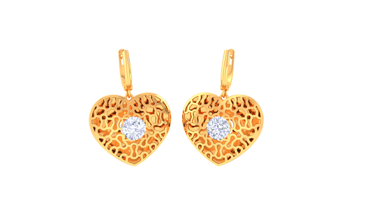 Radiant Filigree Heart Hoop Earrings In Gold - 0.64 Ct Round Diamond Accents