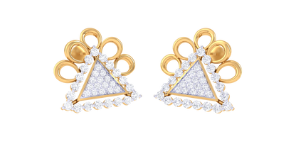 Pearl Crown Trangle Stud Earrings In Yellow Gold - 0.72 Ct Sparkling Diamonds