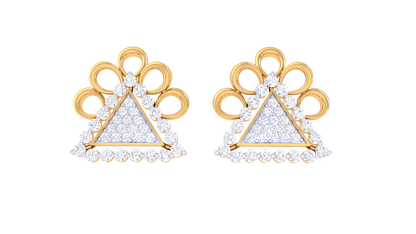 Pearl Crown Trangle Stud Earrings In Yellow Gold - 0.72 Ct Sparkling Diamonds