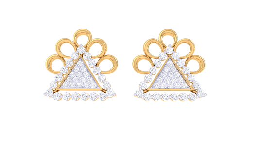 Pearl Crown Trangle Stud Earrings In Yellow Gold - 0.72 Ct Sparkling Diamonds