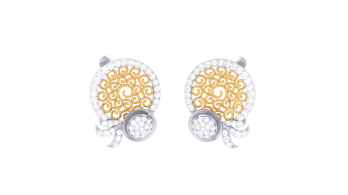 Starlit Bloom Halo Stud Earrins In Gold - Sparkling Round Cut Diamonds
