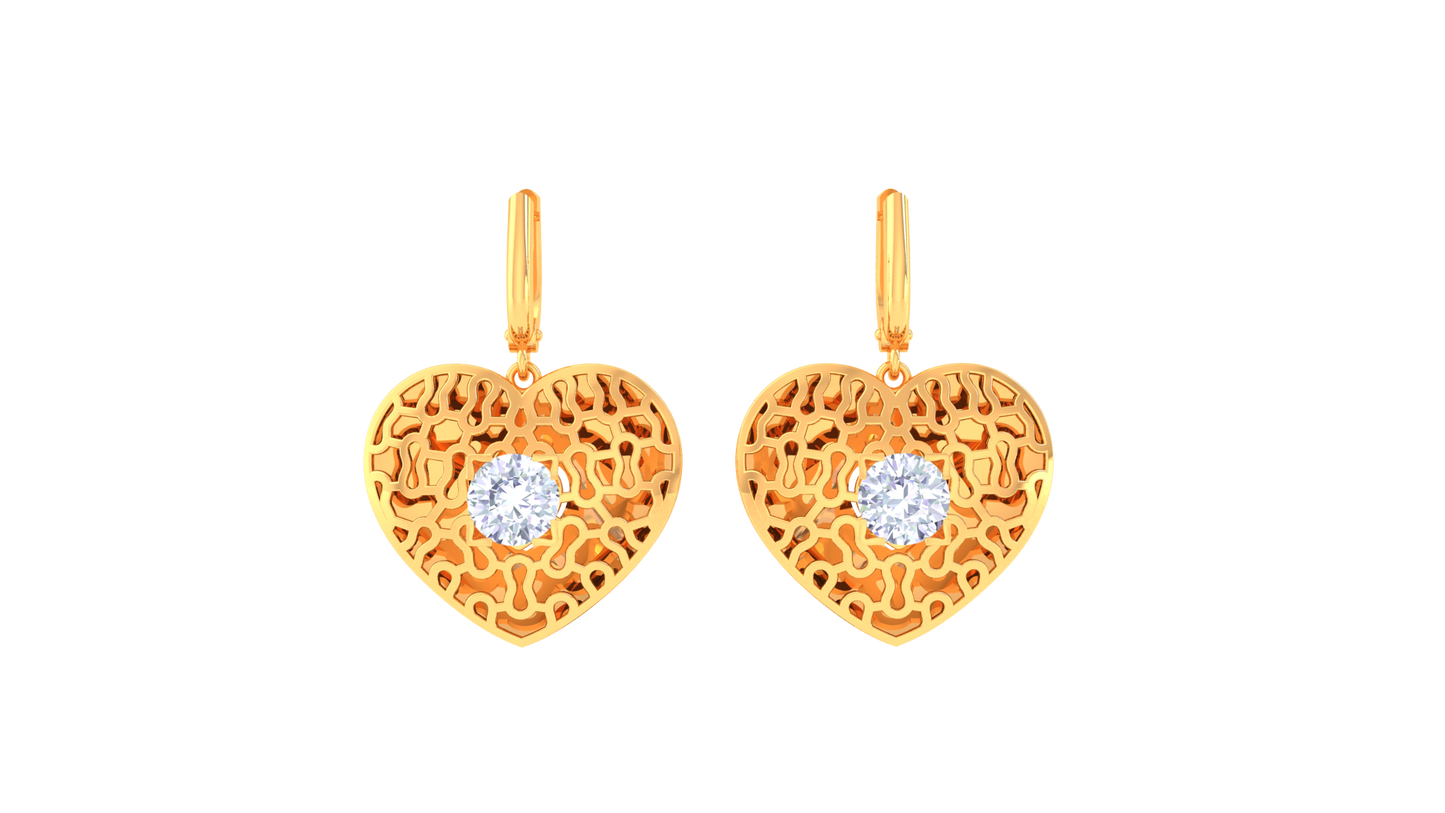 Radiant Filigree Heart Hoop Earrings In Gold - 0.64 Ct Round Diamond Accents
