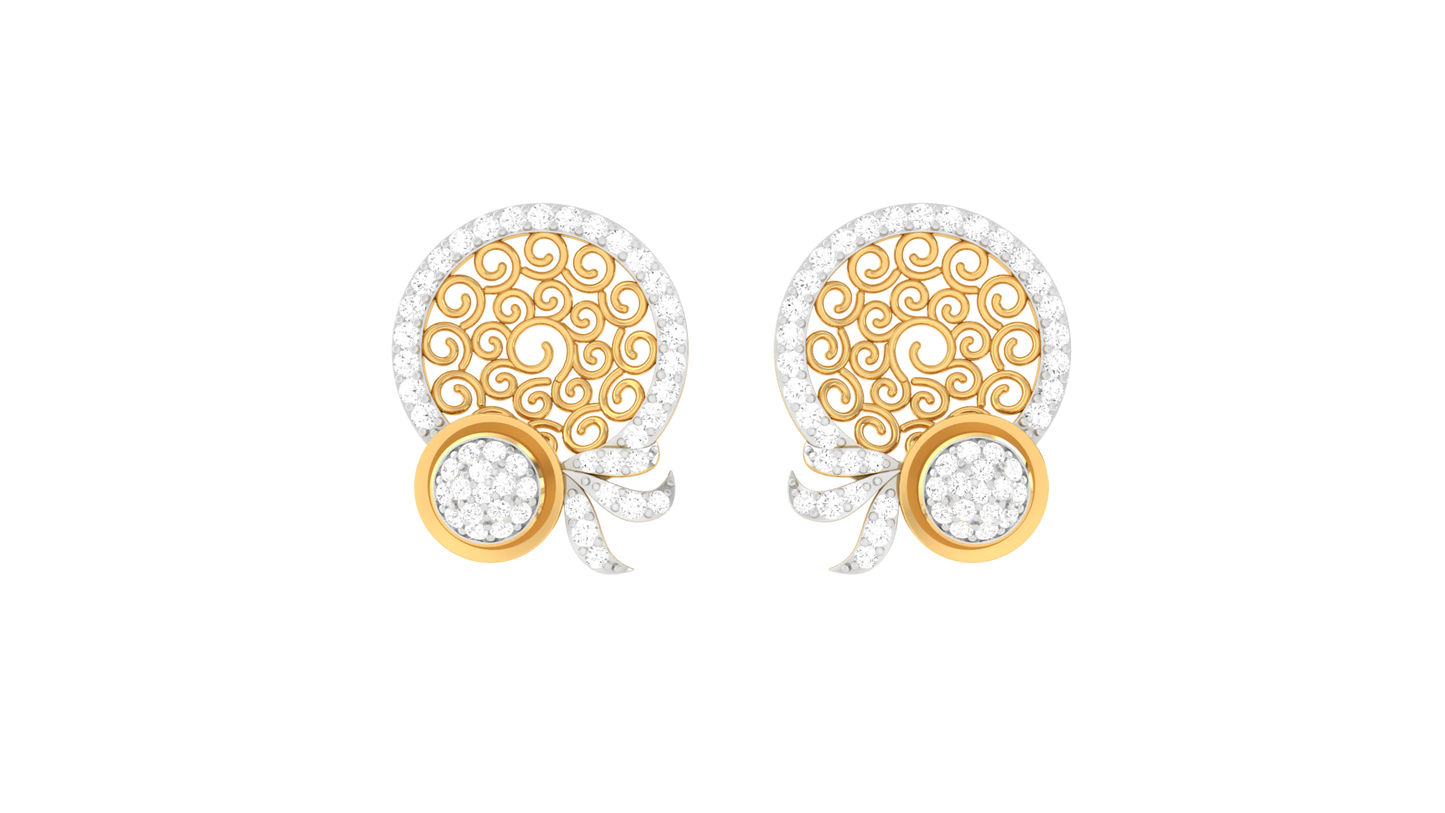 Starlit Bloom Halo Stud Earrins In Gold - Sparkling Round Cut Diamonds