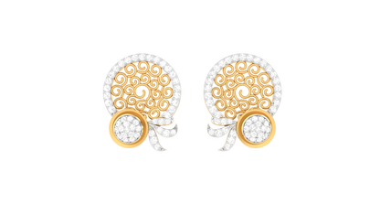 Starlit Bloom Halo Stud Earrins In Gold - Sparkling Round Cut Diamonds