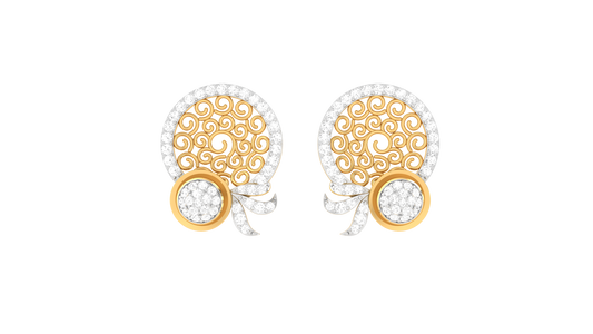 Starlit Bloom Halo Stud Earrins In Gold - Sparkling Round Cut Diamonds