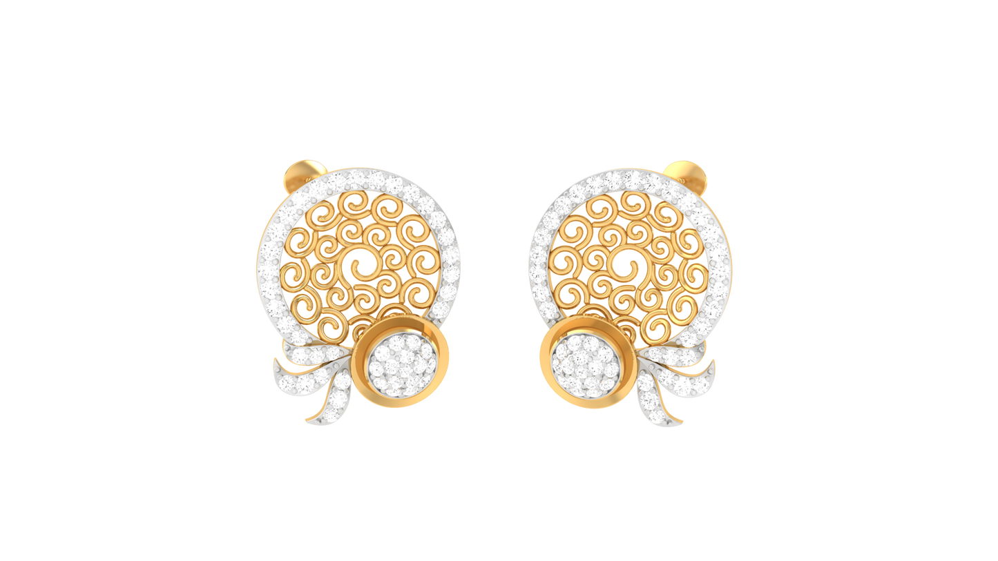 Starlit Bloom Halo Stud Earrins In Gold - Sparkling Round Cut Diamonds