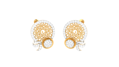 Starlit Bloom Halo Stud Earrins In Gold - Sparkling Round Cut Diamonds
