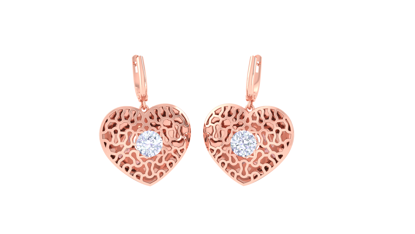 Radiant Filigree Heart Hoop Earrings In Gold - 0.64 Ct Round Diamond Accents