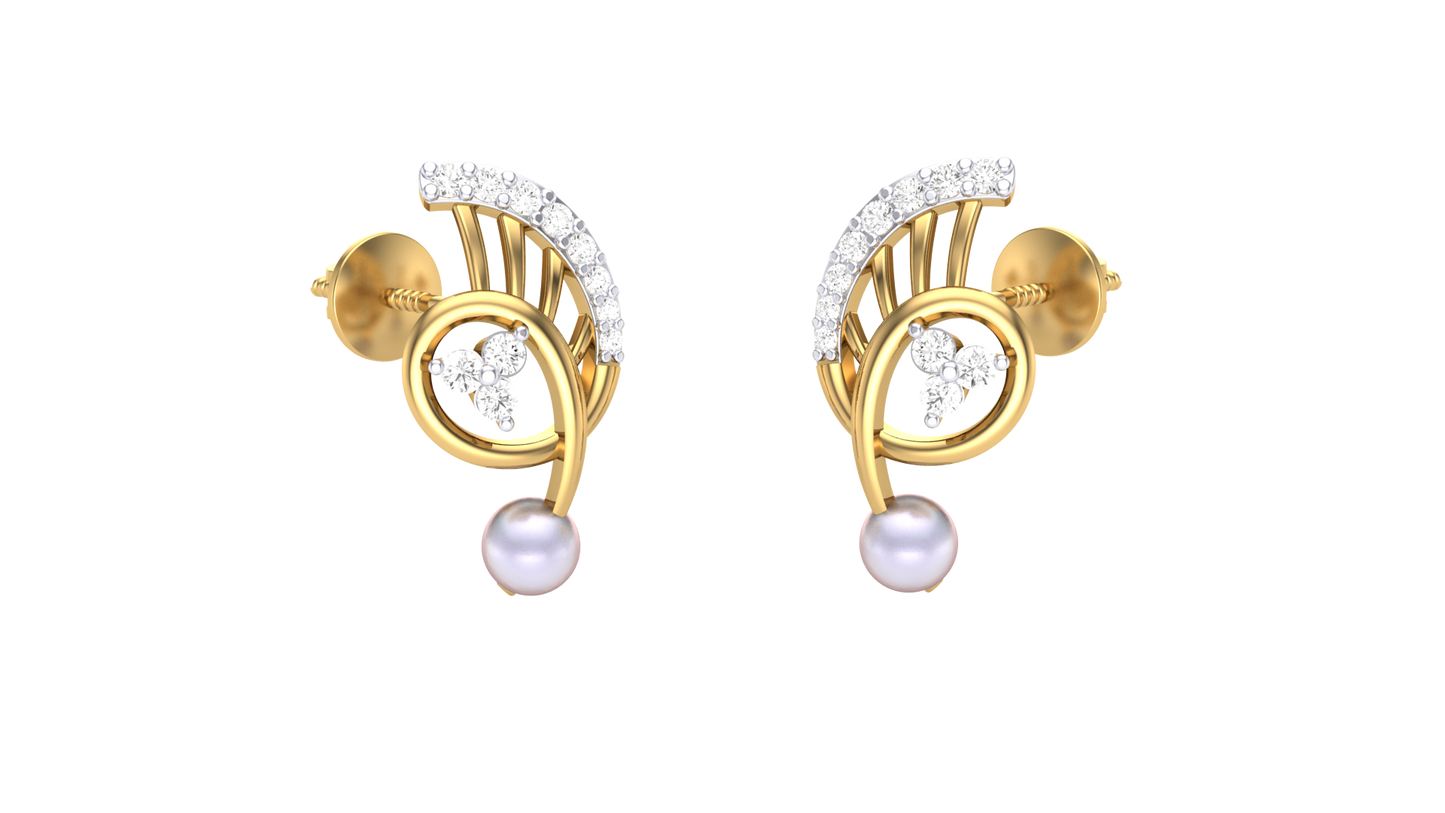 Gracefull Curve Stud Earrings - 0.14 Ct Round Diamonds In Yellow Gold