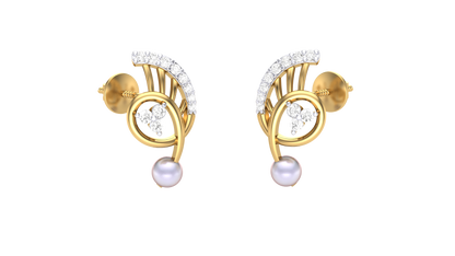 Gracefull Curve Stud Earrings - 0.14 Ct Round Diamonds In Yellow Gold