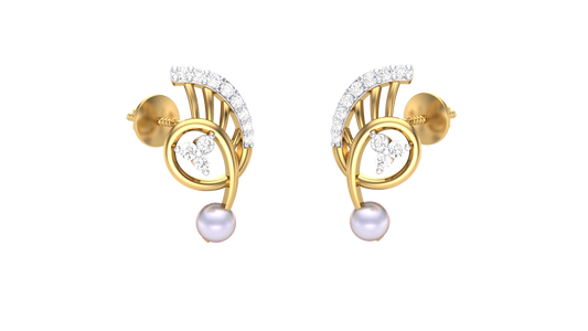 Gracefull Curve Stud Earrings - 0.14 Ct Round Diamonds In Yellow Gold