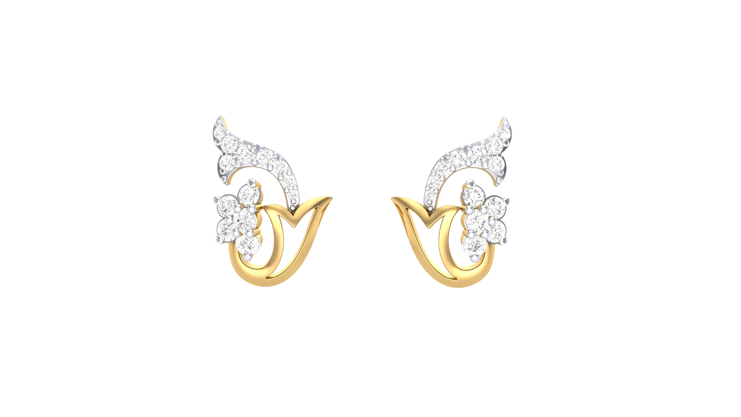 Petal and Wings Studs Earrings In Yellow Gold - 0.39 Ct Round Diamons