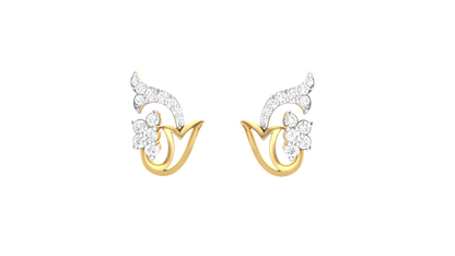 Petal and Wings Studs Earrings In Yellow Gold - 0.39 Ct Round Diamons
