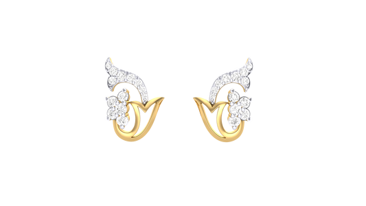 Petal and Wings Studs Earrings In Yellow Gold - 0.39 Ct Round Diamons