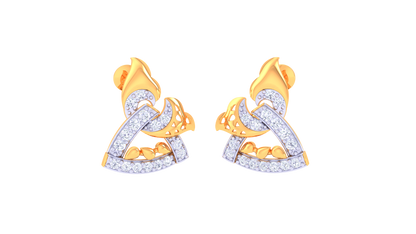 Flame & Feather Stud Earrings In Gold - 0.31 Ct Sparking Diamonds