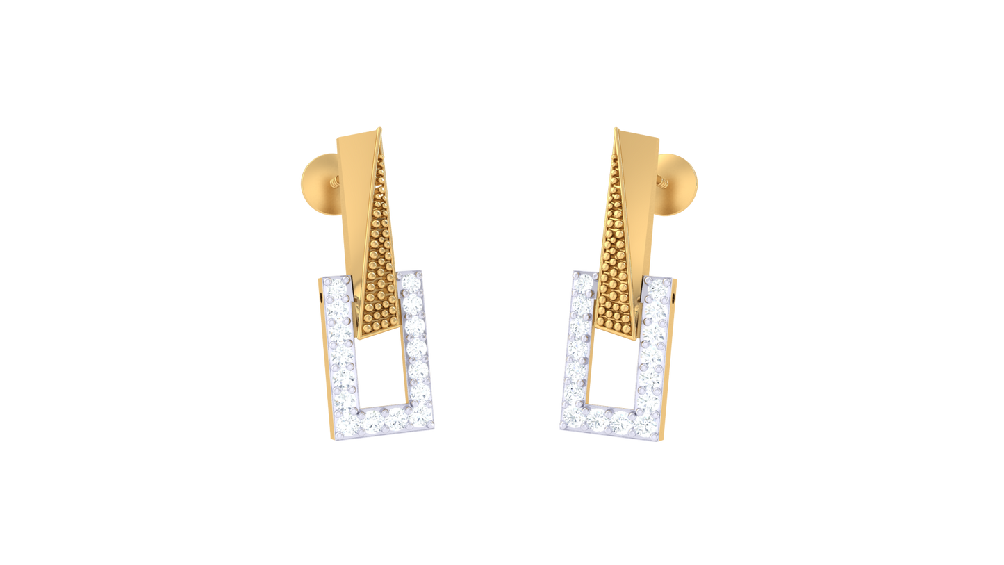Textured Triangle Stud Earrings In Yellow Gold – 0.22 Ct Brilliant Cut Diamonds Frame
