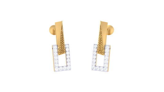 Textured Triangle Stud Earrings In Yellow Gold – 0.22 Ct Brilliant Cut Diamonds Frame