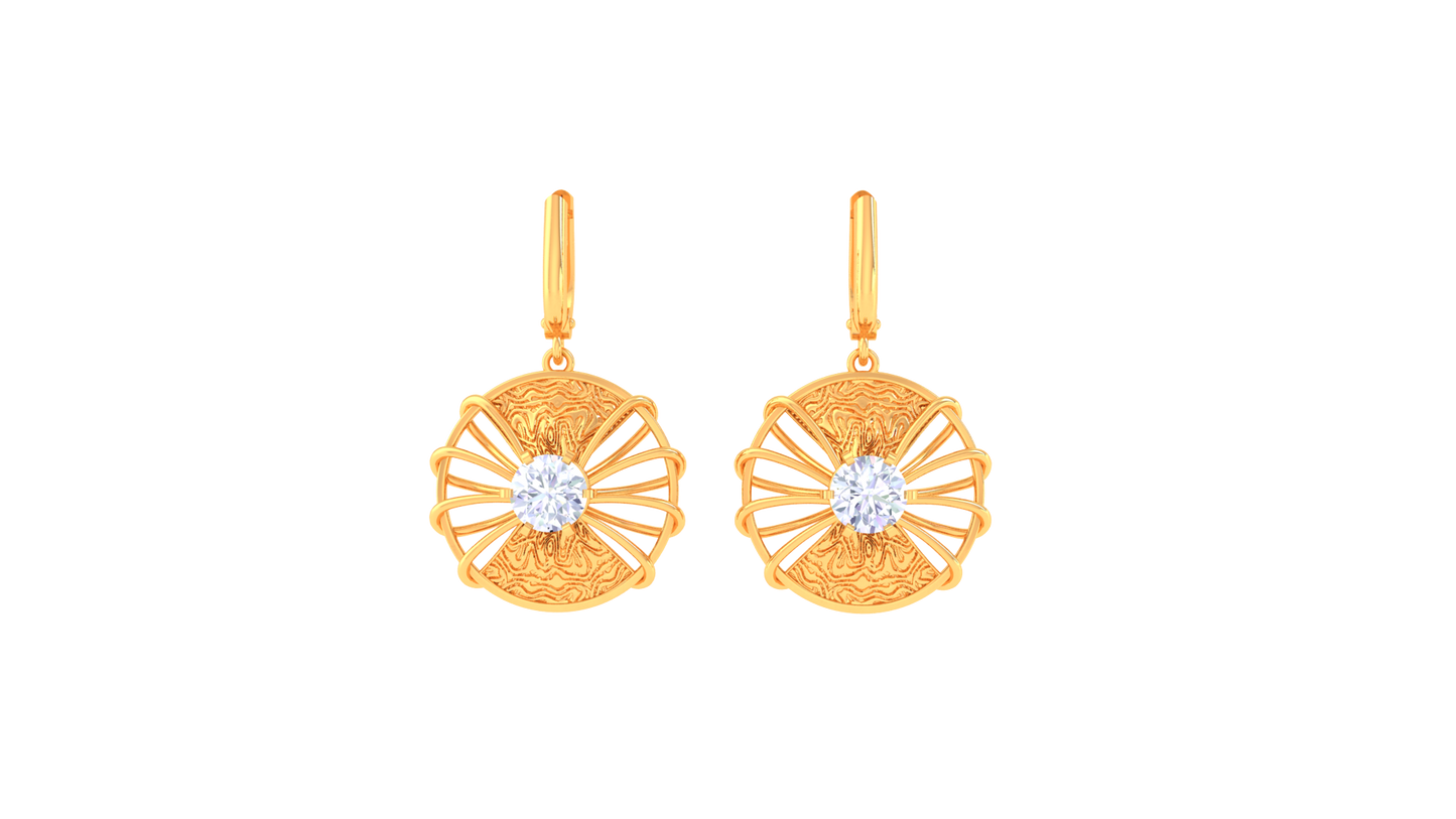 Luminous Sunburst Filigree Gold Hoop Earrings - 0.64 Ct Round Diamond
