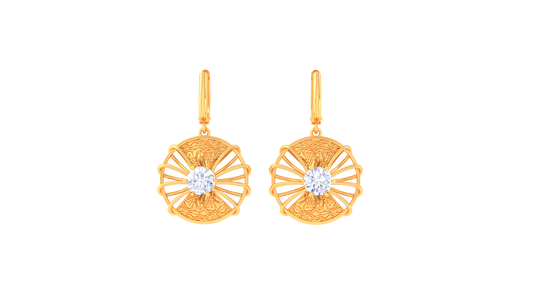Luminous Sunburst Filigree Gold Hoop Earrings - 0.64 Ct Round Diamond